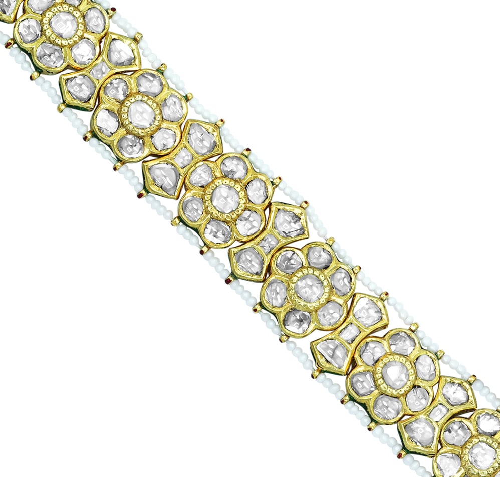 Polki Bracelet with Gold Lattice Design